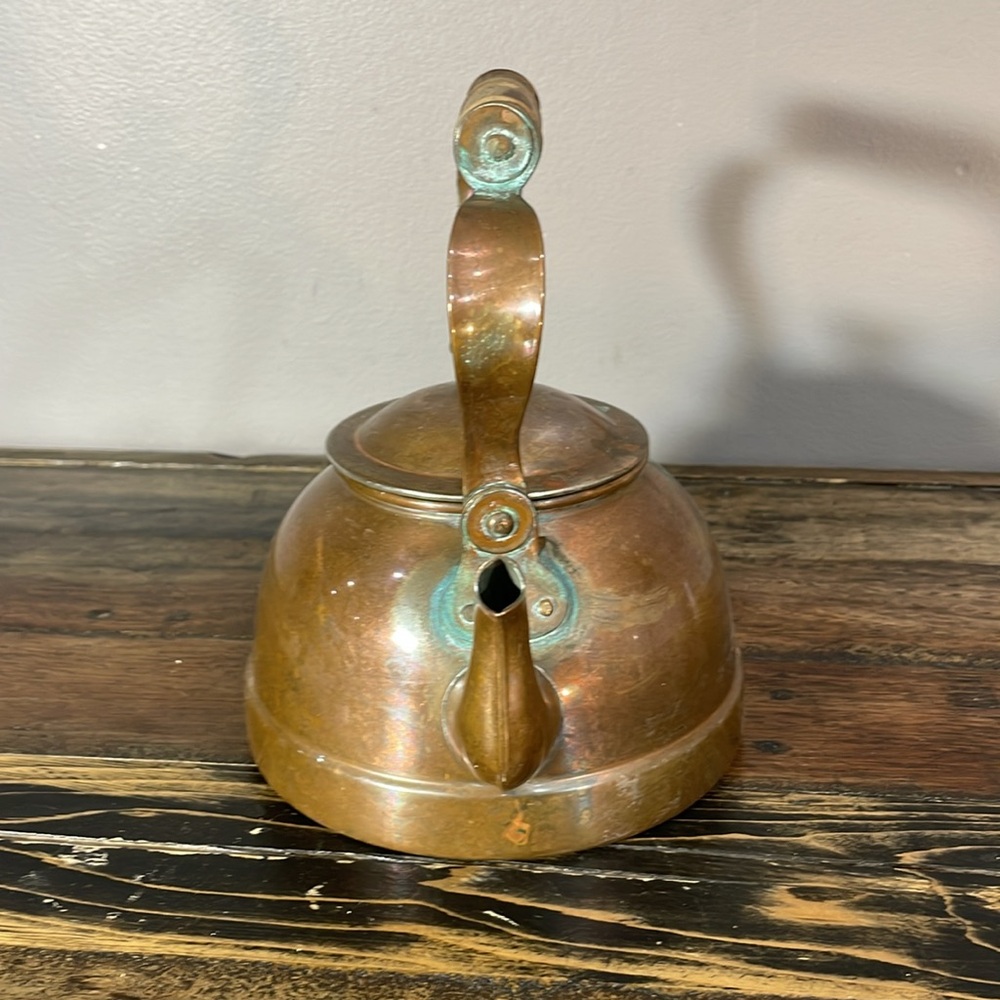 Vintage Copper Teapot with Wooden Handle gorgeous greening! This is a beauty! - Picture 4 of 17